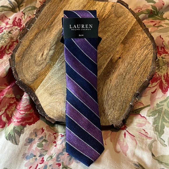RALPH LAUREN Mens SLIM tie Graphic Stripe Print Purple & Blue Career fun $89 NEW - Picture 2 of 16